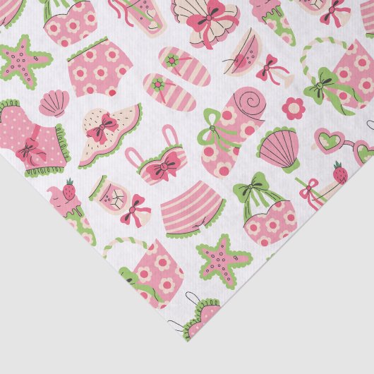 Pink & Green Coquette Summer Beach Vacation 薄葉紙 (詳細)