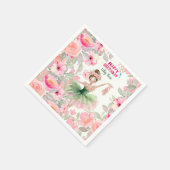 Pink & Green Custom Ballerina Birthday スタンダードカクテルナプキン (角)