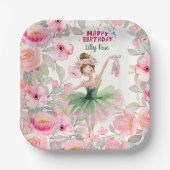 Pink & Green Custom Ballerina Birthday  ペーパープレート (正面)