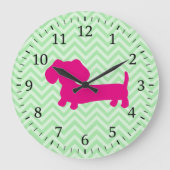 Pink & Green Dachshund Wall Clock ラージ壁時計 (正面)