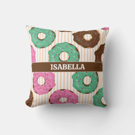 Pink & Green Donut Throw Pillow クッション