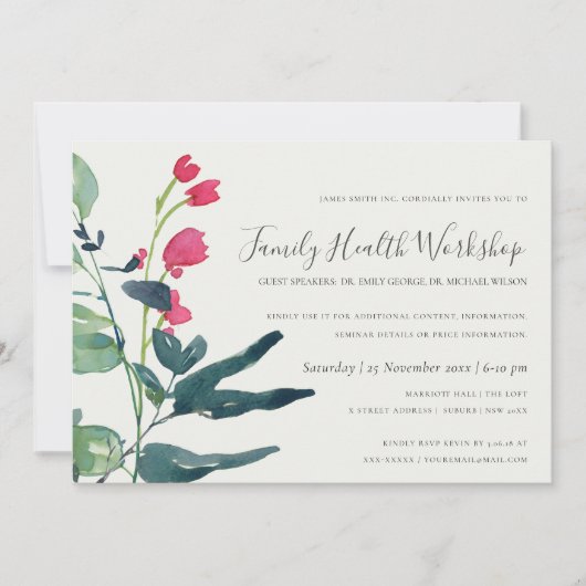 PINK GREEN FAUNA EUCALYPTUS WREATH WORKSHOP EVENT 招待状 (正面)