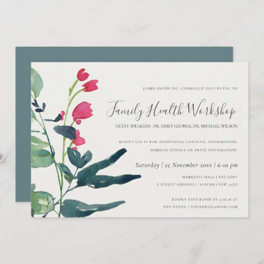 PINK GREEN FAUNA EUCALYPTUS WREATH WORKSHOP EVENT 招待状 (正面/裏面)