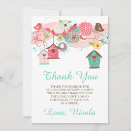 Pink & Green Floral Baby Shower Thank You Card サンキューカード