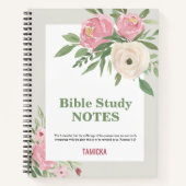 Pink Green Floral Bible Study Personalized ノートブック (正面)