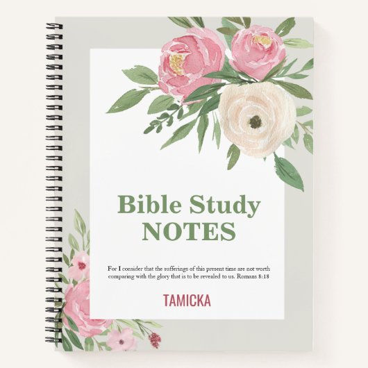 Pink Green Floral Bible Study Personalized ノートブック (正面)