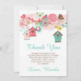 Pink & Green Floral Bridal Shower Thank You Card サンキューカード