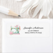 Pink Green Floral Sewing Machine Address Label ラベル (インサイチュ)