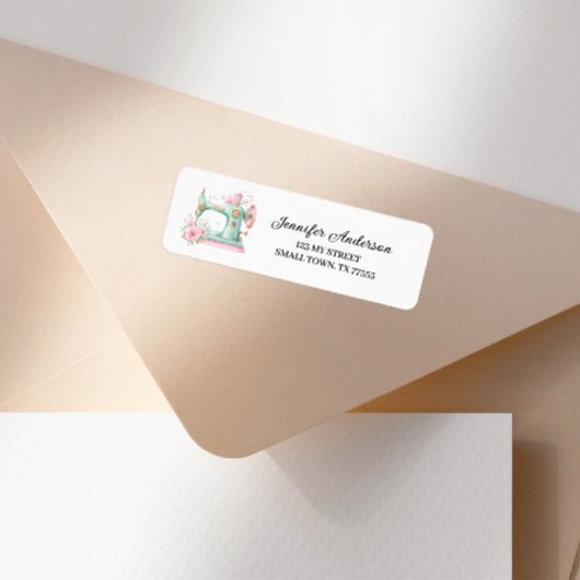 Pink Green Floral Sewing Machine Address Label ラベル