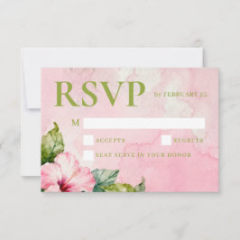 Pink Green Floral Summer Watercolor Wedding 出欠カード