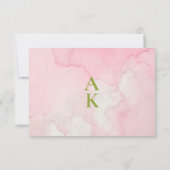 Pink Green Floral Summer Watercolor Wedding 出欠カード (裏面)