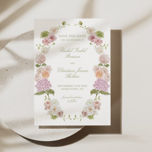Pink Green Floral Wedding セーブザデート
