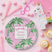 Pink & Green Font Palm Tree Bridal Shower Custom ペーパープレート (パーティー)