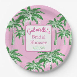 Pink & Green Font Palm Tree Bridal Shower Custom ペーパープレート