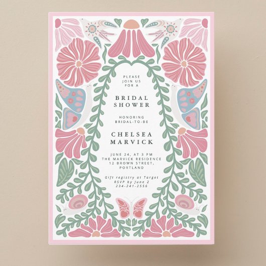 Pink green Garden Bridal Shower Invitation  招待状