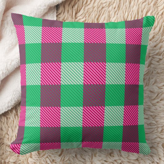 Pink Green Gingham Check Design  クッション