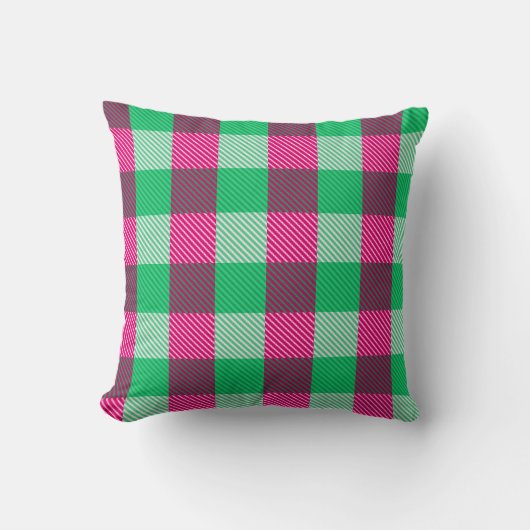 Pink Green Gingham Check Design  クッション (正面)