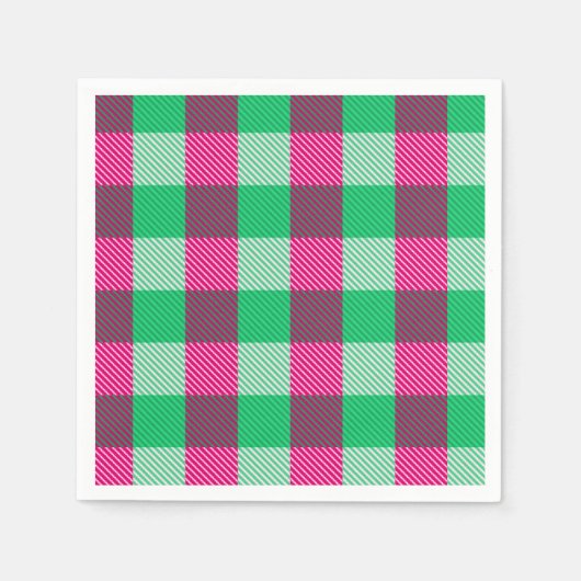 Pink Green Gingham Check Design  スタンダードカクテルナプキン (正面)