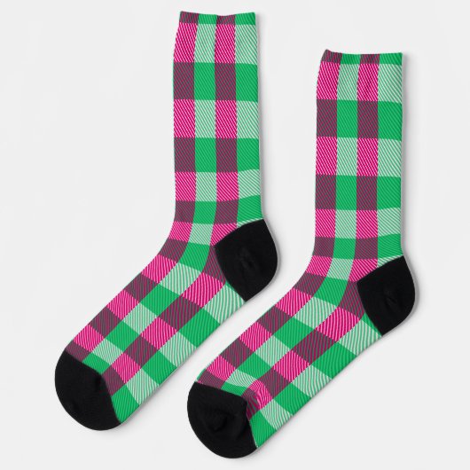 Pink Green Gingham Check Design  ソックス (左)