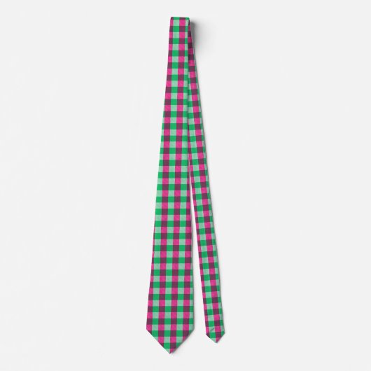 Pink Green Gingham Check Design  ネクタイ (正面)