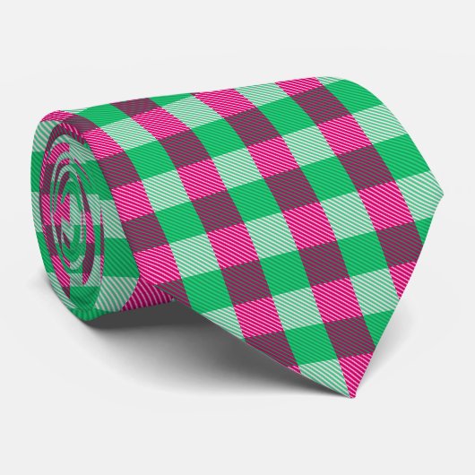 Pink Green Gingham Check Design  ネクタイ (ロール)