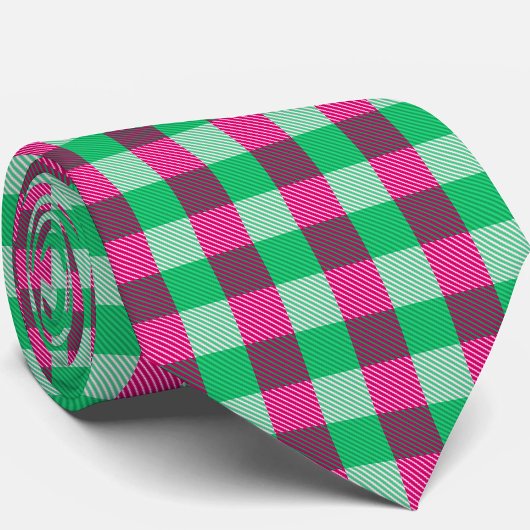 Pink Green Gingham Check Design ネクタイ