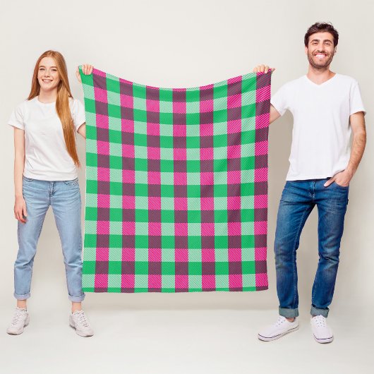Pink Green Gingham Check Design  フリースブランケット