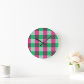 Pink Green Gingham Check Design ラウンド壁時計 (ホーム)