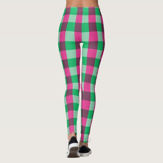Pink Green Gingham Check Design  レギンス (裏面)