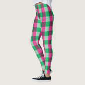 Pink Green Gingham Check Design レギンス (左)