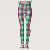 Pink Green Gingham Check Design  レギンス (正面)
