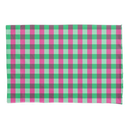 Pink Green Gingham Check Design  枕カバー (正面)