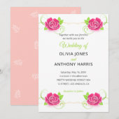 Pink Green Gold Floral Rose Wedding  招待状 (正面/裏面)