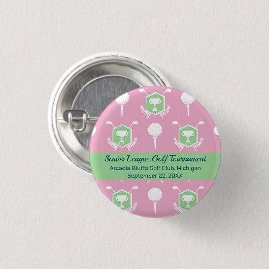 Pink & Green - Golf League Party Favor Button 缶バッジ (正面&裏面)