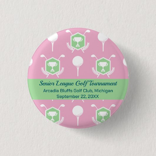 Pink & Green - Golf League Party Favor Button 缶バッジ (正面)