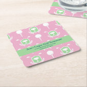 Pink & Green - Golf League Party Plate スクエアペーパーコースター (アングル)
