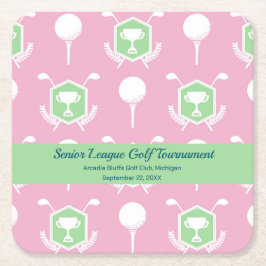 Pink & Green - Golf League Party Plate スクエアペーパーコースター