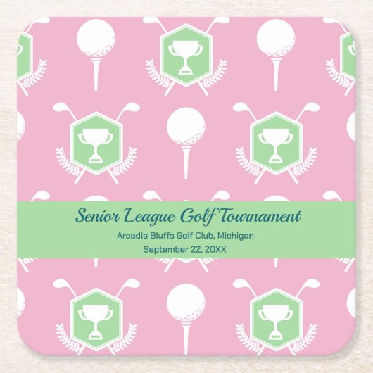 Pink & Green - Golf League Party Plate スクエアペーパーコースター (正面)