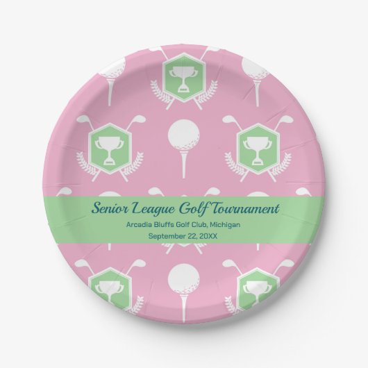 Pink & Green - Golf League Party Plate ペーパープレート (正面)