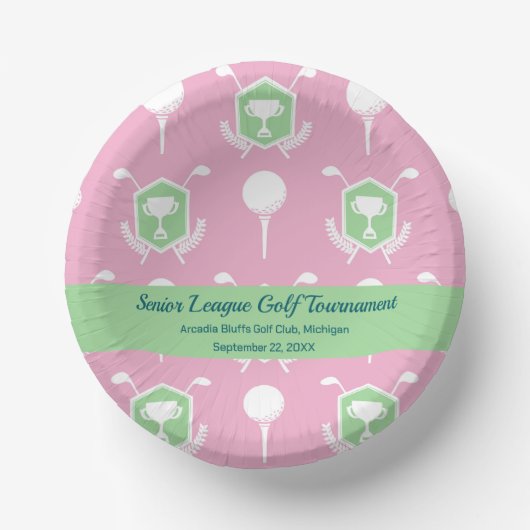 Pink & Green - Golf League Party Plate ペーパーボウル (正面)