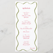 Pink & Green Hand Drawn Curvy Border Wedding Menu メニュー (正面)