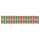 Pink Green Harlequin Checkered Design  ショートテーブルランナー (横)