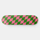 Pink Green Harlequin Checkered Design  スケートボード (横)