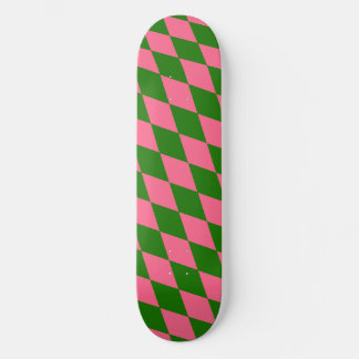 Pink Green Harlequin Checkered Design  スケートボード