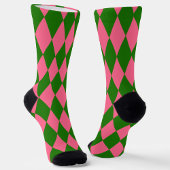 Pink Green Harlequin Checkered Design  ソックス
