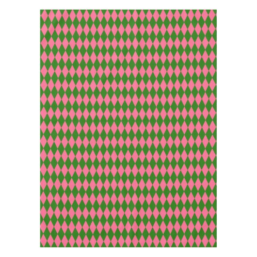 Pink Green Harlequin Checkered Design  テーブルクロス (正面)