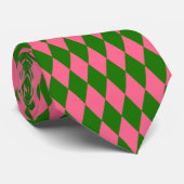 Pink Green Harlequin Checkered Design  ネクタイ (ロール)