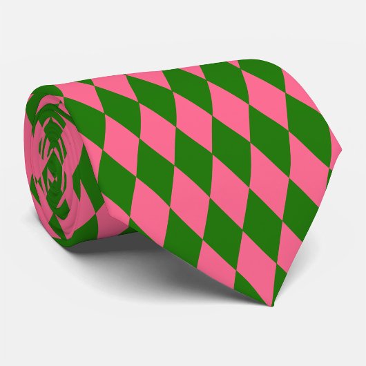 Pink Green Harlequin Checkered Design  ネクタイ