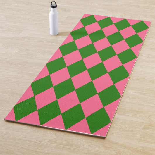 Pink Green Harlequin Checkered Design ヨガマット