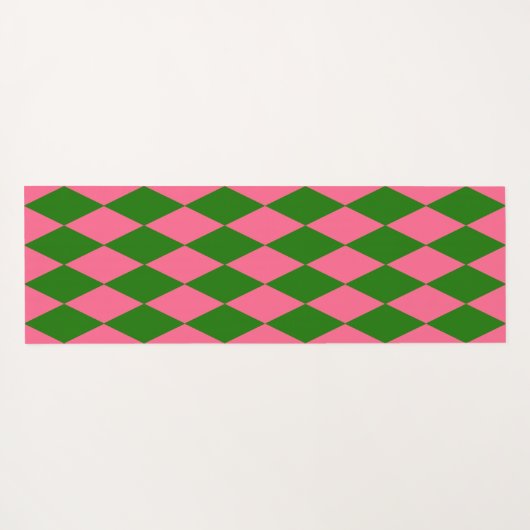 Pink Green Harlequin Checkered Design  ヨガマット (裏面(横))